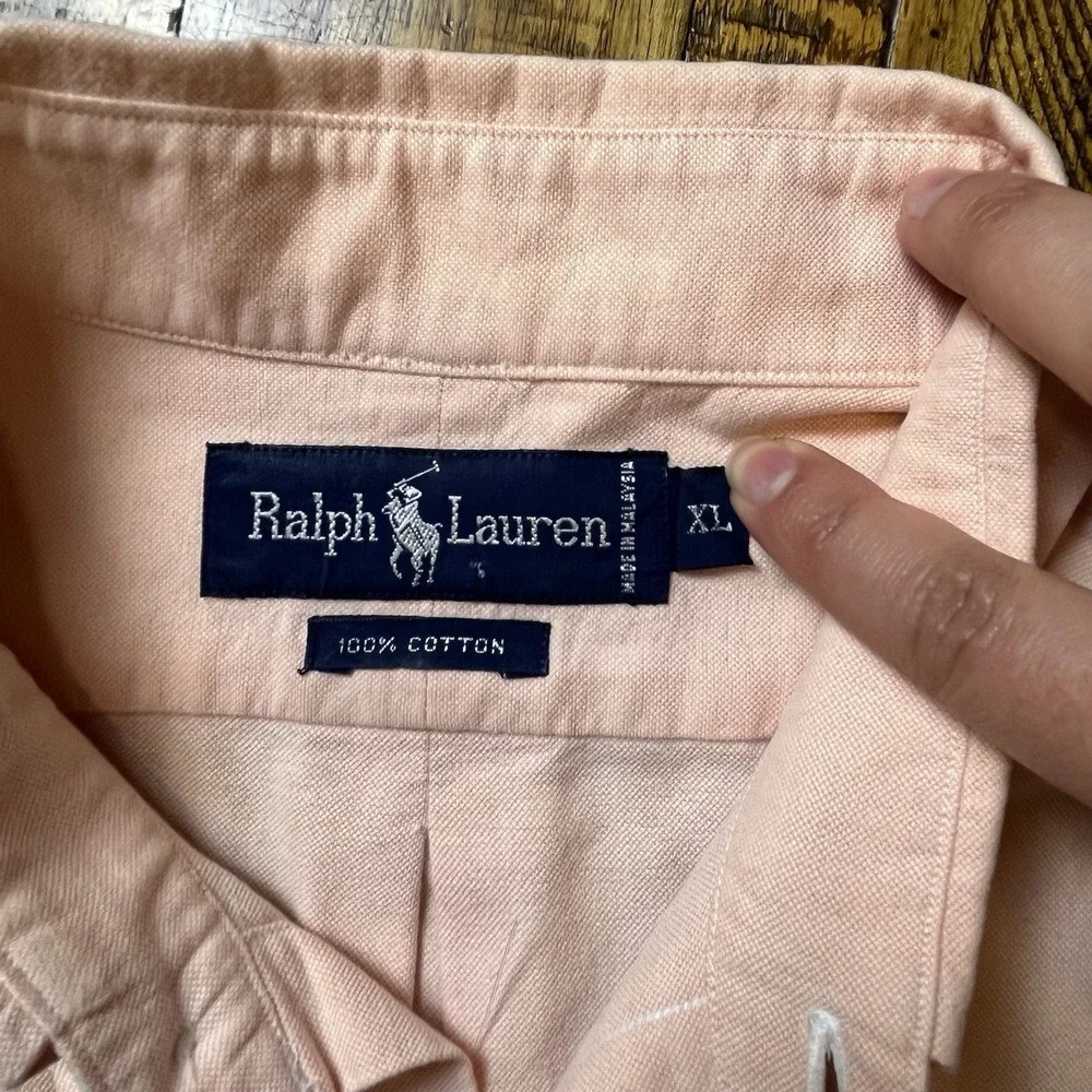 Ralph Lauren Button Down Shirt Men  XXL peach Orange Cotton Long Sleeve